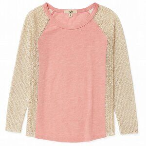 YA Los Angeles Pink Raglan Top Crochet Knit Sleeves Boho Long Sleeve SMALL-A250